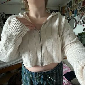 Soft knit cropped zip up sweater with hood